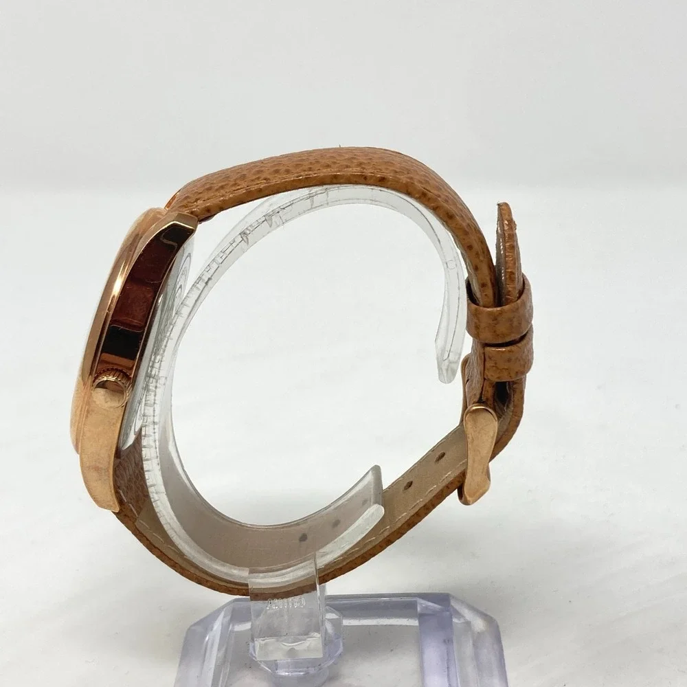 Bronzo Italia QVC Watch Women 39mm Rose Gold Tone Brown Leather Band New Battery